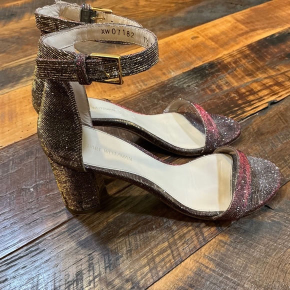 Stuart Weitzman NearlyNude Textured Sandals Pyrite Glitter  Size 8 Made in Spain - Picture 8 of 14